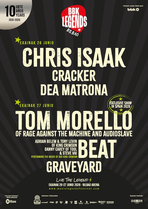 TOM MORELLO, CHRIS ISAAK, BEAT Y MÁS ARTISTAS EN EL BBK LEGENDS BILBAO 2026